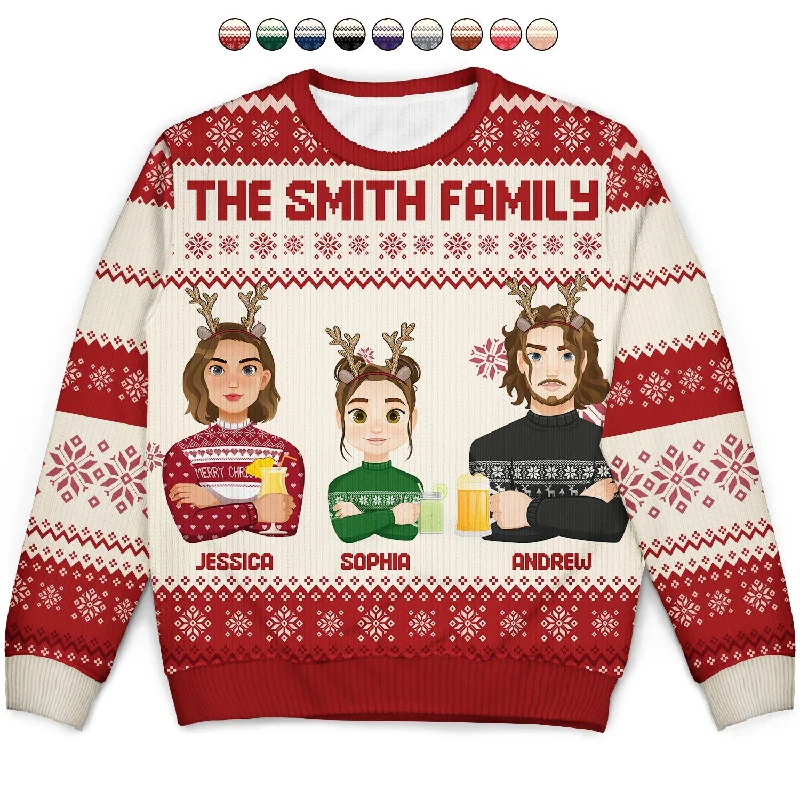 men's knit cardigans -Flat Art - Christmas, Funny Gift For Family, Couple, Dad, Mom, Grandpa, Grandma - Personalized Unisex Ugly Sweater