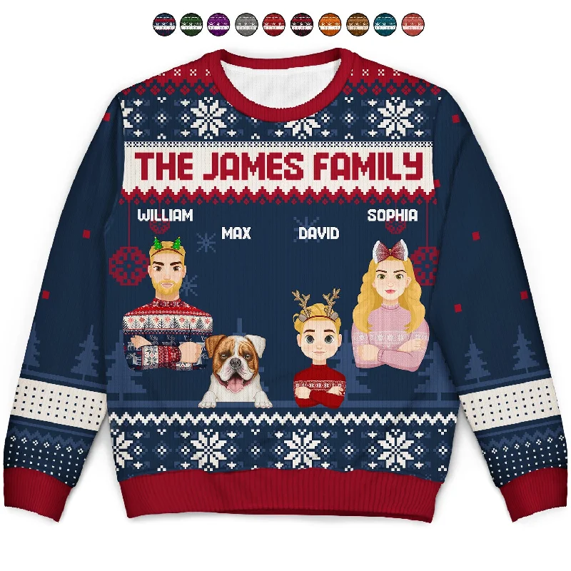 men's sweater for office -Flat Art Version 2 Semi-real Pet - Christmas, Funny Gift For Family, Couple, Dad, Mom, Grandpa, Grandma - Personalized Unisex Ugly Sweater