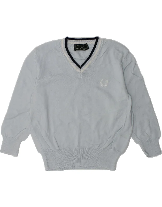 men's thick wool sweaters -FRED PERRY Baby Boys V-Neck Jumper Sweater 9-12 Months Blue Cotton