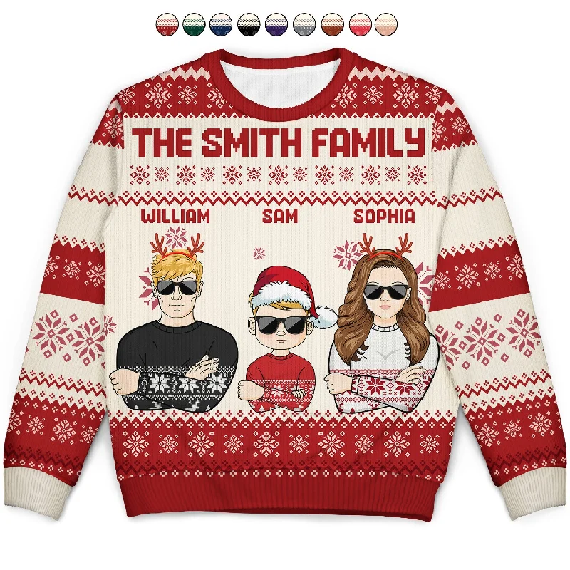 men's cotton sweaters -Front Family - Christmas, Funny Gift For Family, Couple, Dad, Mom, Grandpa, Grandma - Personalized Unisex Ugly Sweater