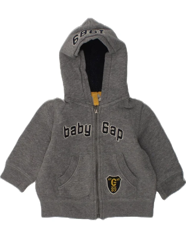 men's casual sweaters -GAP Baby Boys Graphic Zip Hoodie Sweater 6-9 Months Grey Cotton