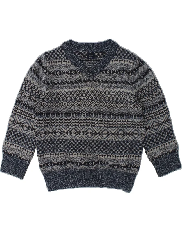 men's ribbed-knit sweaters -GAP Baby Boys V-Neck Jumper Sweater 18-24 Months Grey Fair Isle Cotton