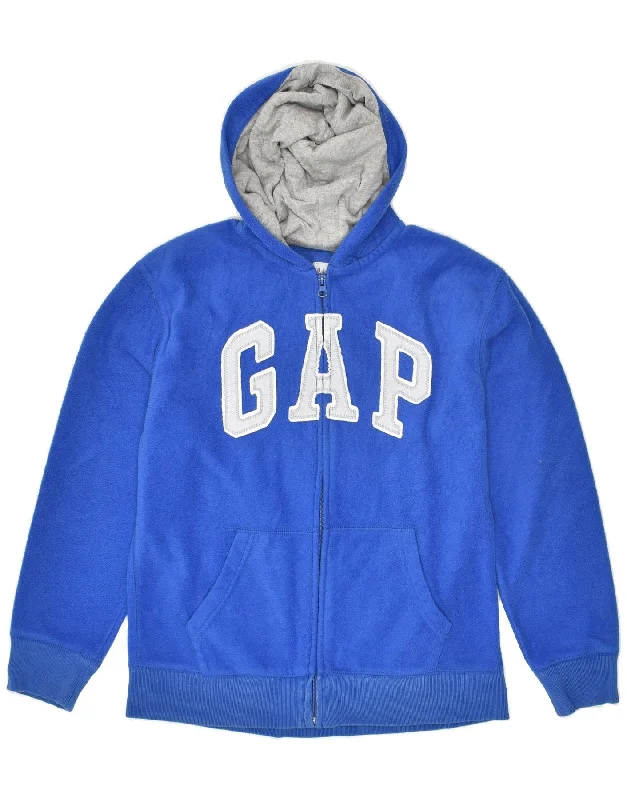 men's ribbed sweaters -GAP Boys Graphic Fleece Zip Hoodie Sweater 15-16 Years 2XL Blue Polyester