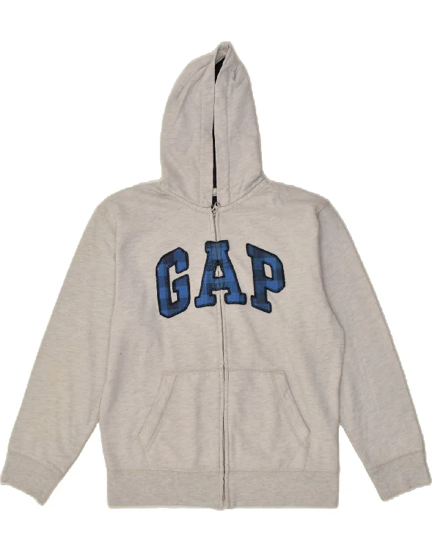 men's casual knit sweaters -GAP Boys Graphic Zip Hoodie Sweater 14-15 Years 2XL Grey Cotton