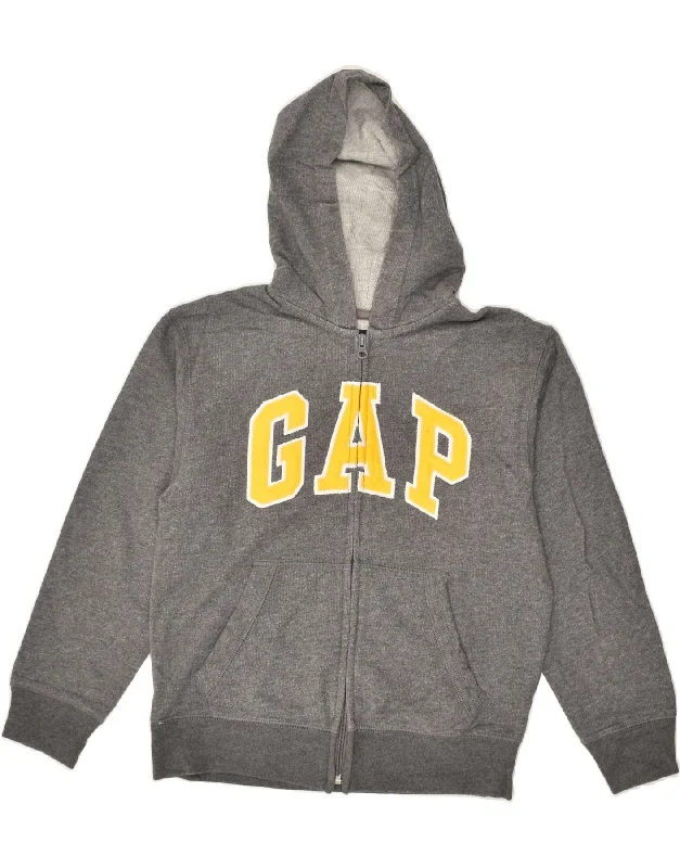 men's designer sweaters -GAP Boys Graphic Zip Hoodie Sweater 7-8 Years Medium Grey Cotton