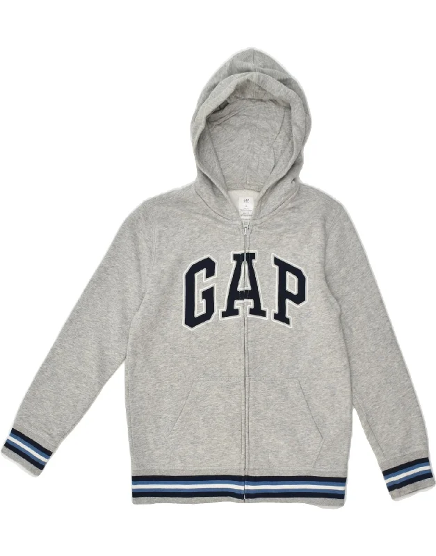 men's turtleneck sweaters -GAP Boys Graphic Zip Hoodie Sweater 9-10 Years Large  Grey Cotton