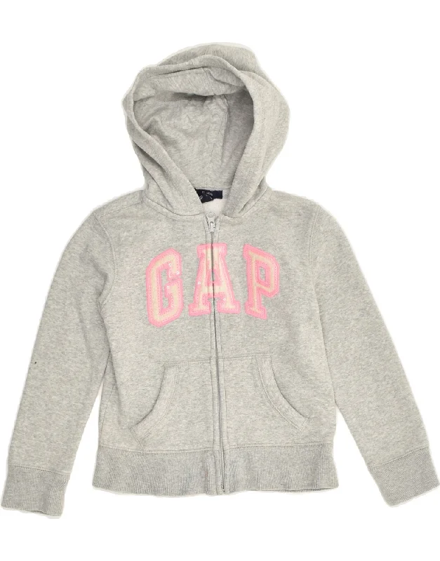 men's cardigan sweaters -GAP Girls Graphic Zip Hoodie Sweater 6-7 Years Grey Cotton