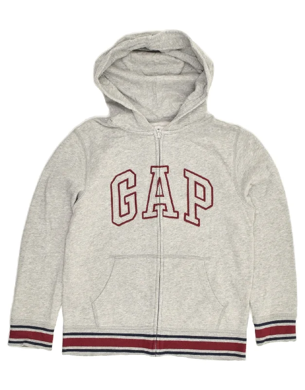 men's versatile sweaters -GAP Girls Graphic Zip Hoodie Sweater 9-10 Years Large Grey Cotton