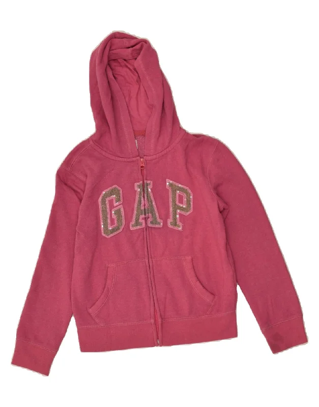 men's modern fit sweaters -GAP Girls Graphic Zip Hoodie Sweater 9-10 Years Large Pink Cotton