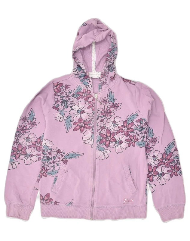 men's sweater for layering -GEOX Girls Zip Hoodie Sweater 9-10 Years  Purple Floral Cotton