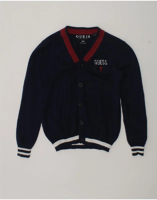 men's hooded sweaters -GUESS Boys Cardigan Sweater 6-7 Years Navy Blue Cotton