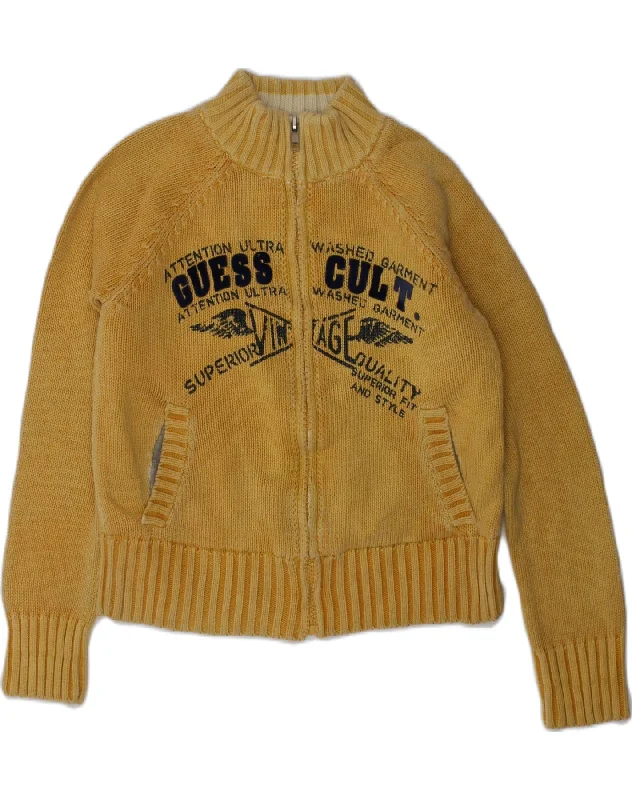 men's thick knit sweaters -GUESS Boys Graphic Cardigan Sweater 4-5 Years Yellow Cotton