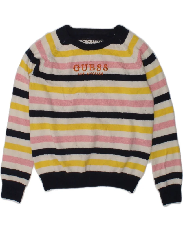 men's luxurious sweaters -GUESS Girls Graphic Crew Neck Jumper Sweater 4-5 Years Multicoloured