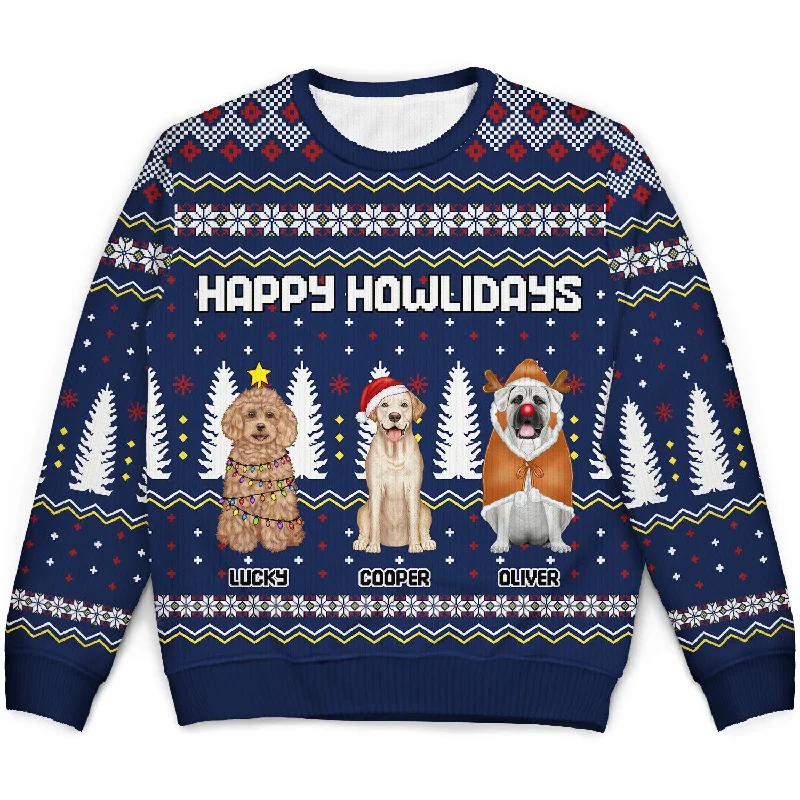 men's winter sweaters -Happy Howlidays - Christmas Gift For Dog Lovers, Pet Lovers - Personalized Unisex Ugly Sweater