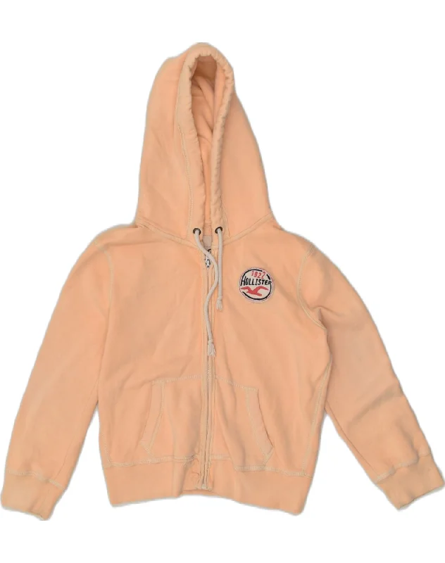 men's fitted sweaters -HOLLISTER Girls Zip Hoodie Sweater 12-13 Years Medium Orange Cotton