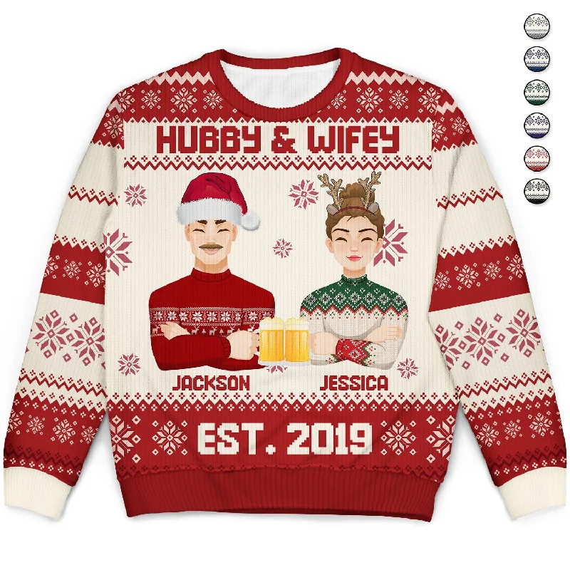 men's stylish knit pullovers -Hubby & Wifey - Anniversary, Christmas Gift For Couples, Husband, Wife - Personalized Unisex Ugly Sweater