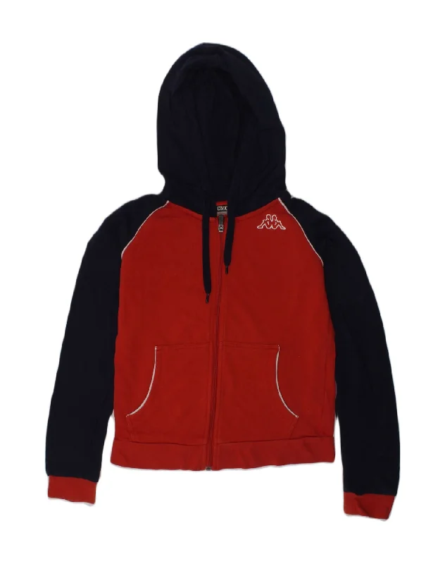 men's high-neck sweaters -KAPPA Boys Zip Hoodie Sweater 11-12 Years Red Colourblock Cotton