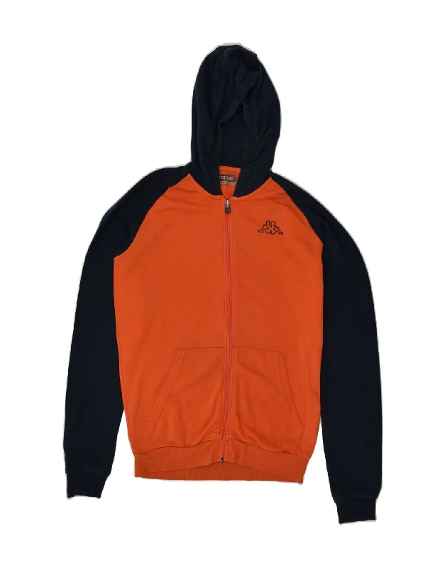 men's zip-up sweaters -KAPPA Boys Zip Hoodie Sweater 13-14 Years Orange Colourblock