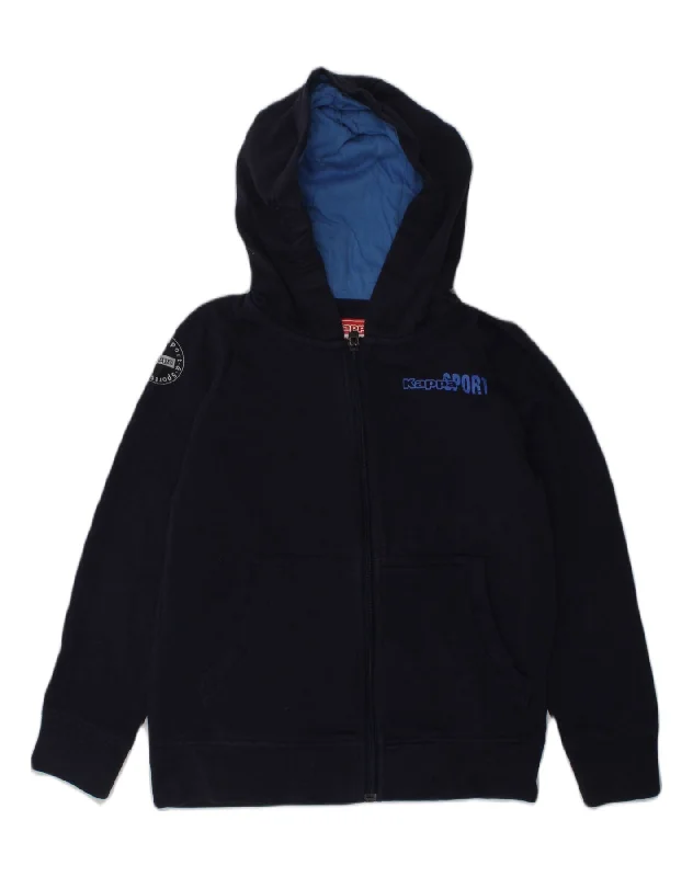 men's classic v-neck sweaters -KAPPA Boys Zip Hoodie Sweater 7-8 Years Navy Blue Cotton