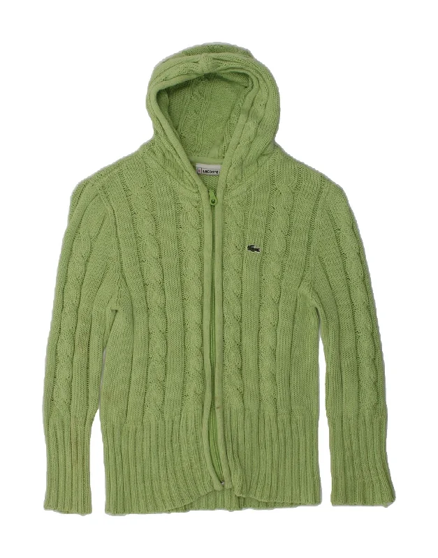 men's ribbed sweaters -LACOSTE Girls Hooded Cardigan Sweater 9-10 Years Green Cotton