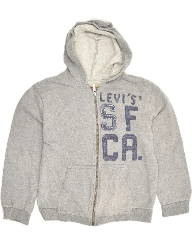 men's cashmere sweaters -LEVI'S Boys Graphic Zip Hoodie Sweater 7-8 Years Grey Cotton