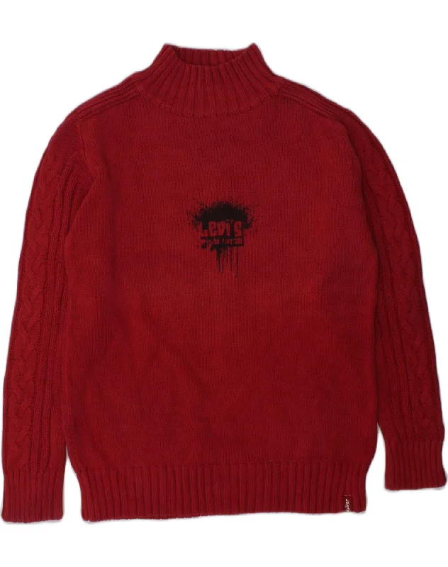 men's warm sweaters for winter -LEVI'S Boys Turtle Neck Jumper Sweater 7-8 Years Red Cotton