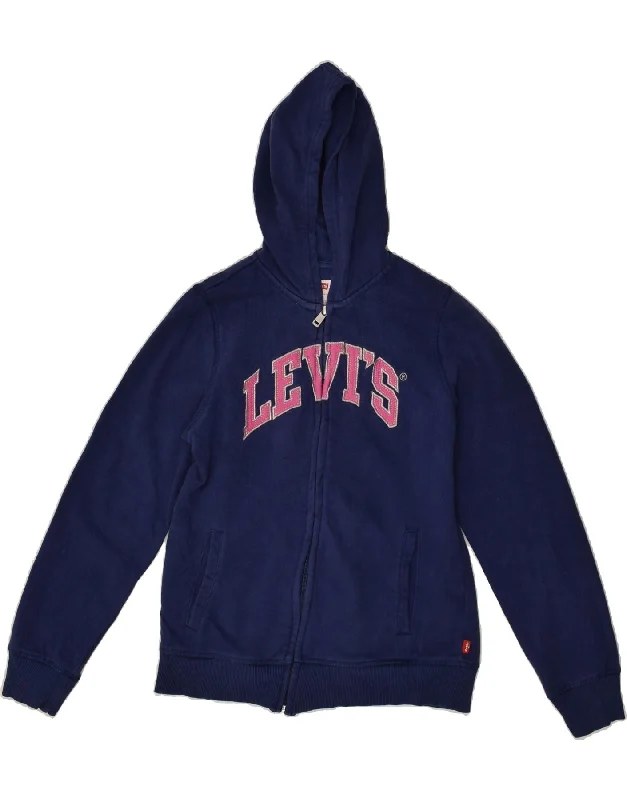 men's pullover sweaters -LEVI'S Girls Graphic Zip Hoodie Sweater 13-14 Years XL  Blue Cotton