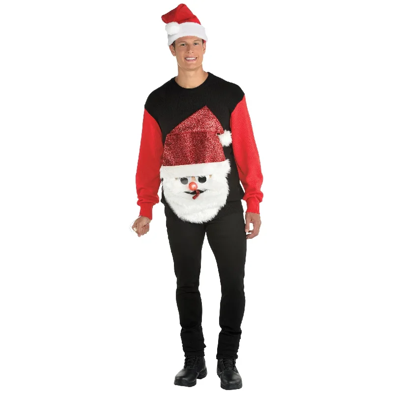 men's striped sweaters -Light-Up Santa Blowout Ugly Sweater - Adult