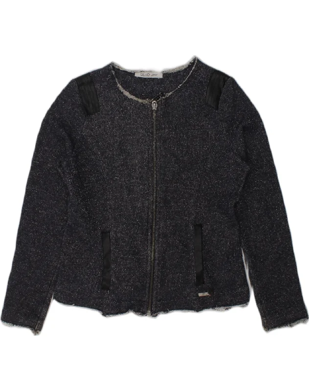 men's knitted sweaters -LIU JO Girls Cardigan Sweater 7-8 Years Navy Blue Flecked Cotton