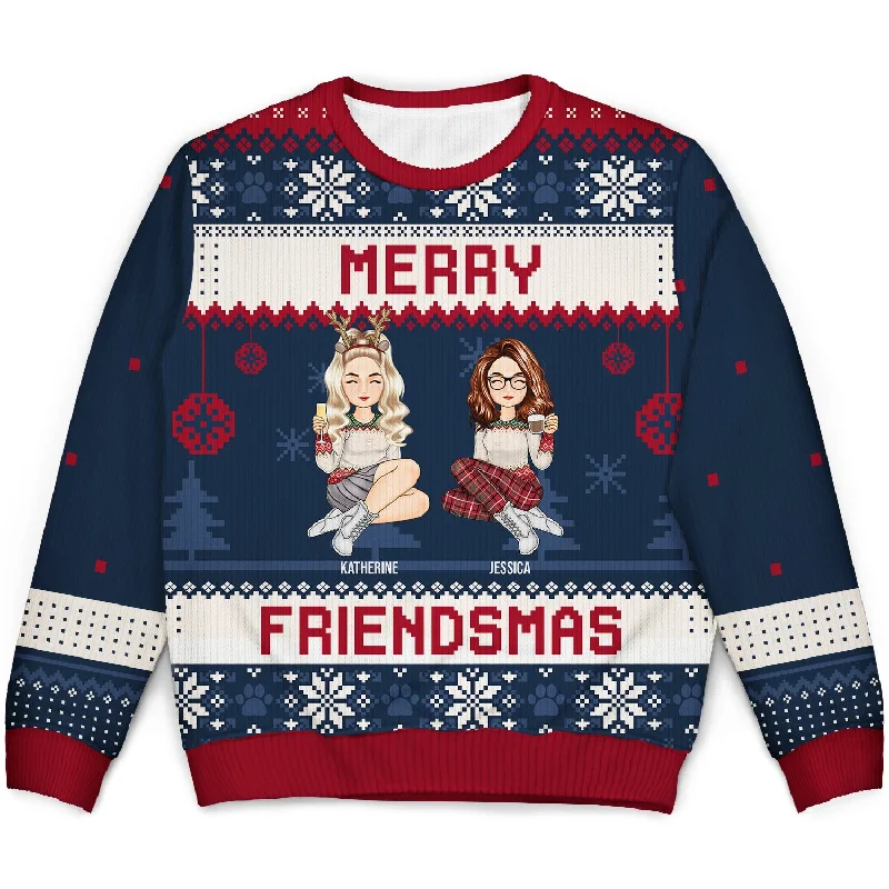 men's casual knit sweaters -Merry Friendsmas - Christmas Gift For Besties - Personalized Unisex Ugly Sweater