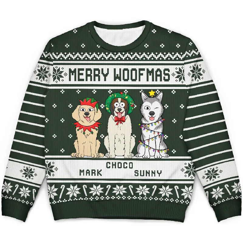 men's soft knit sweaters -Merry Woofmas - Christmas Gift For Dog Lovers - Personalized Unisex Ugly Sweater