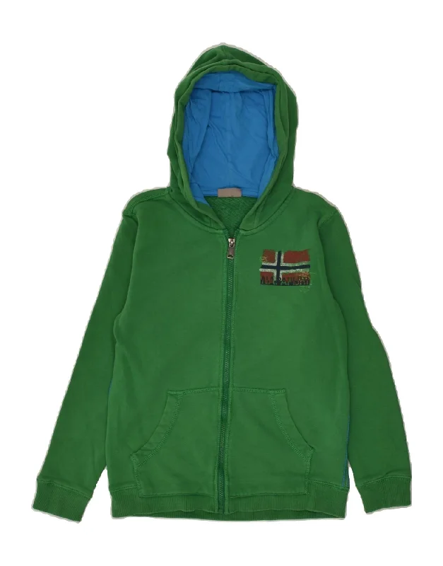 men's soft cashmere sweaters -NAPAPIJRI Boys Zip Hoodie Sweater 11-12 Years Green Cotton