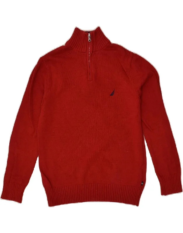 men's ribbed-knit sweaters -NAUTICA Boys Zip Neck Jumper Sweater 10-11 Years Medium Red Cotton