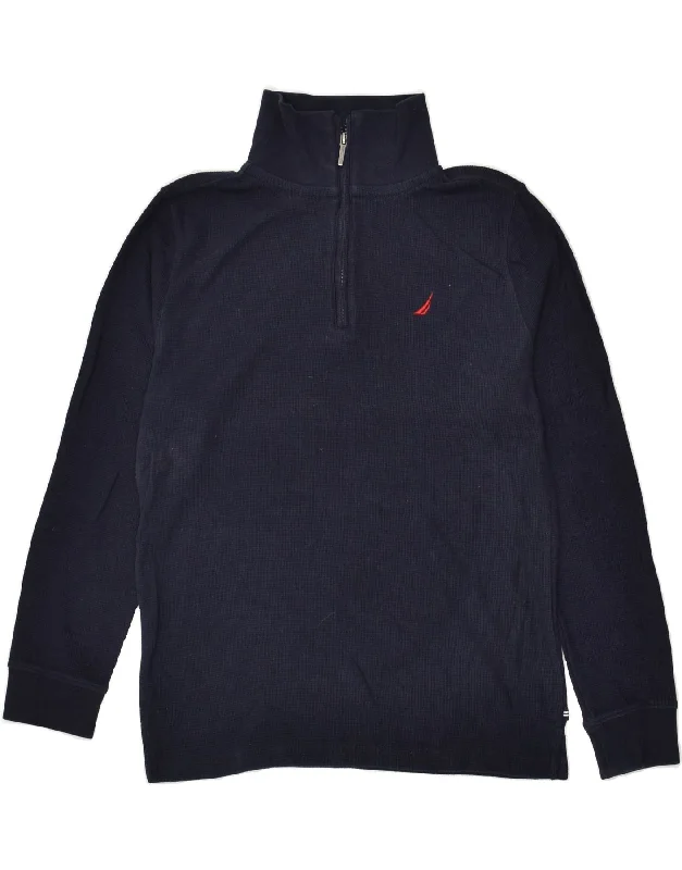 men's stylish turtleneck sweaters -NAUTICA Boys Zip Neck Jumper Sweater 14-15 Years Large Navy Blue Cotton