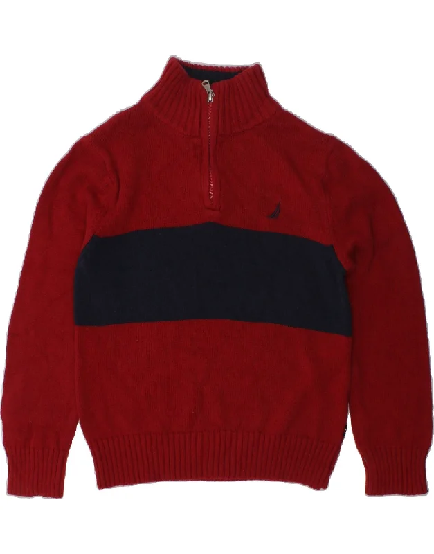 men's stylish turtleneck sweaters -NAUTICA Boys Zip Neck Jumper Sweater 4-5 Years Medium Red Cotton