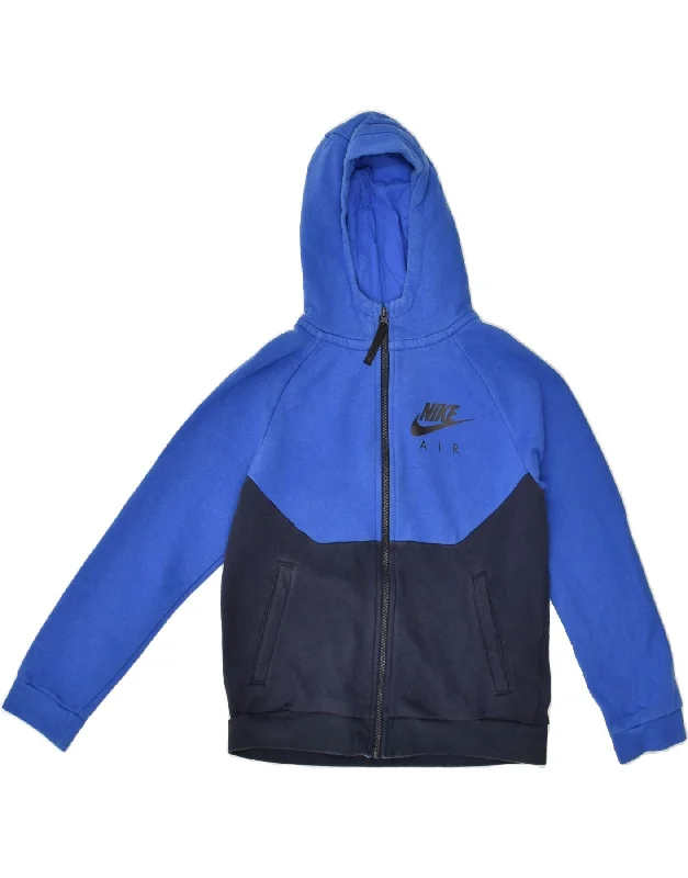 men's thick wool sweaters -NIKE Boys Graphic Zip Hoodie Sweater 10-11 Years Medium Blue Colourblock