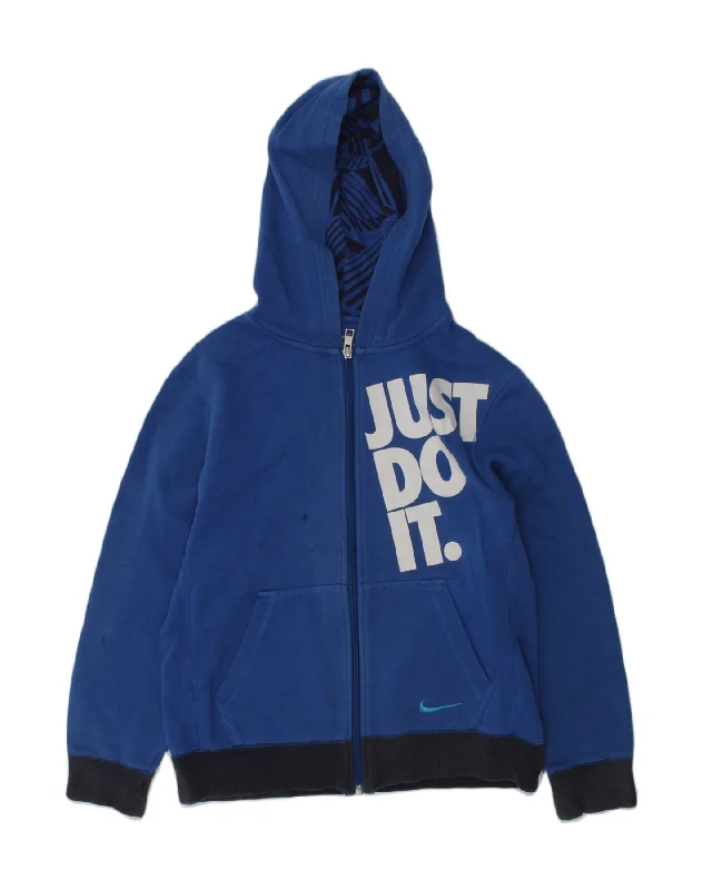 men's high-quality cashmere sweaters -NIKE Boys Graphic Zip Hoodie Sweater 10-11 Years Medium Blue Cotton