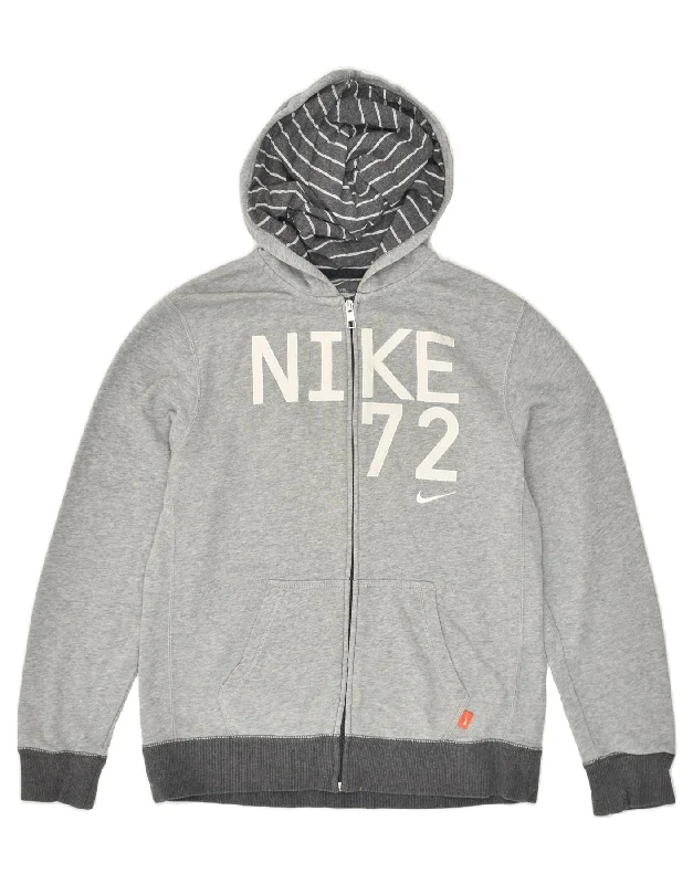 men's hooded sweaters -NIKE Boys Graphic Zip Hoodie Sweater 13-14 Years XL  Grey Cotton