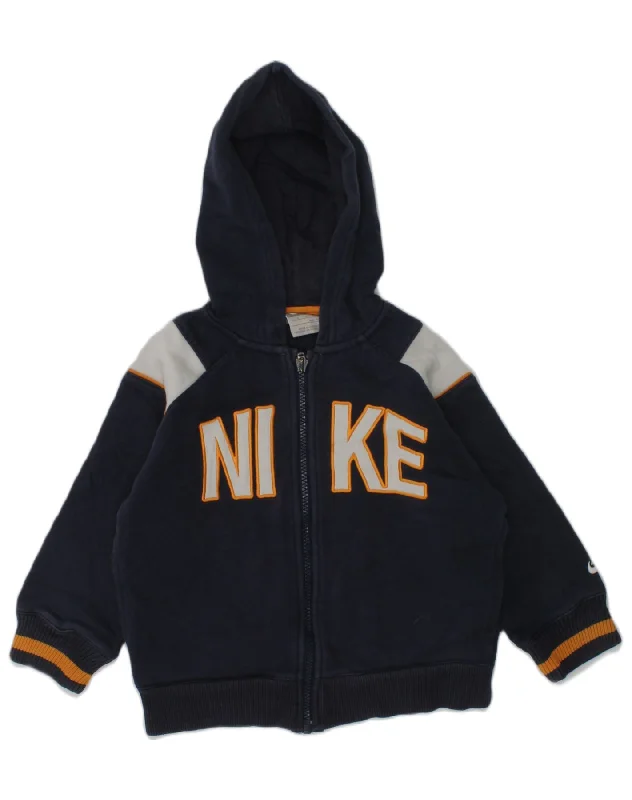 men's sweater for office -NIKE Boys Graphic Zip Hoodie Sweater 4-5 Years Navy Blue Cotton