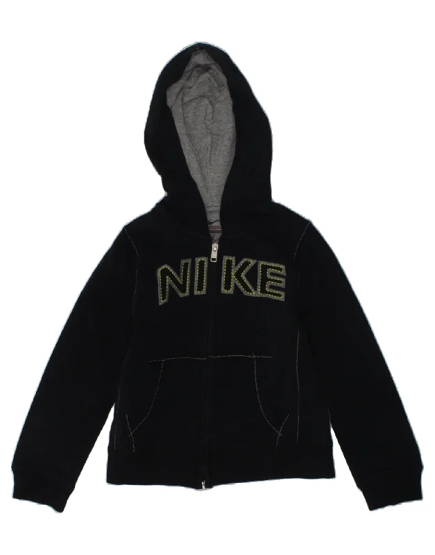 men's knitted sweaters -NIKE Boys Graphic Zip Hoodie Sweater 5-6 Years Medium  Navy Blue Cotton