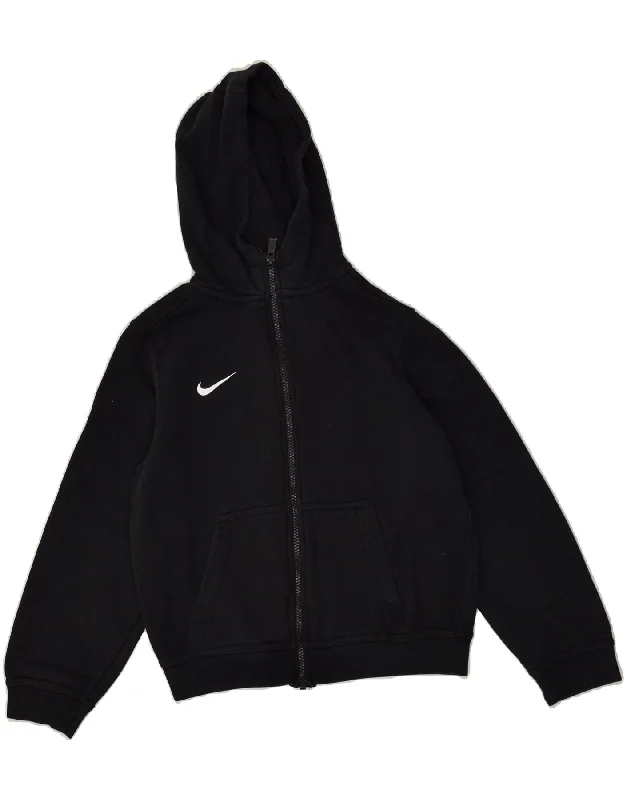 men's outdoor sweaters -NIKE Boys Zip Hoodie Sweater 10-11 Years Medium Black Cotton