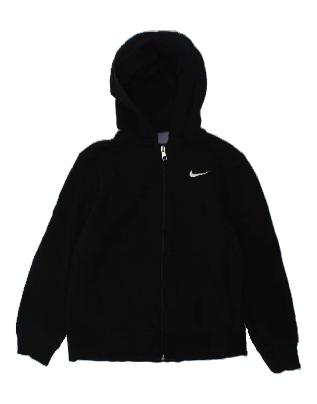 men's zip-up knit sweaters -NIKE Boys Zip Hoodie Sweater 10-11 Years Medium Black Cotton