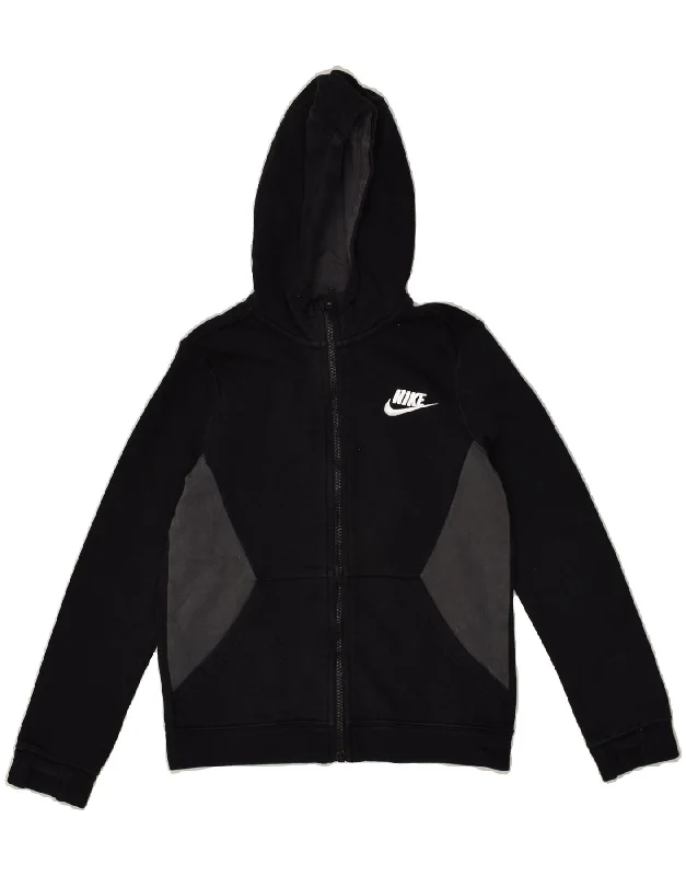 men's comfortable wool sweaters -NIKE Boys Zip Hoodie Sweater 10-11 Years Medium Black Cotton