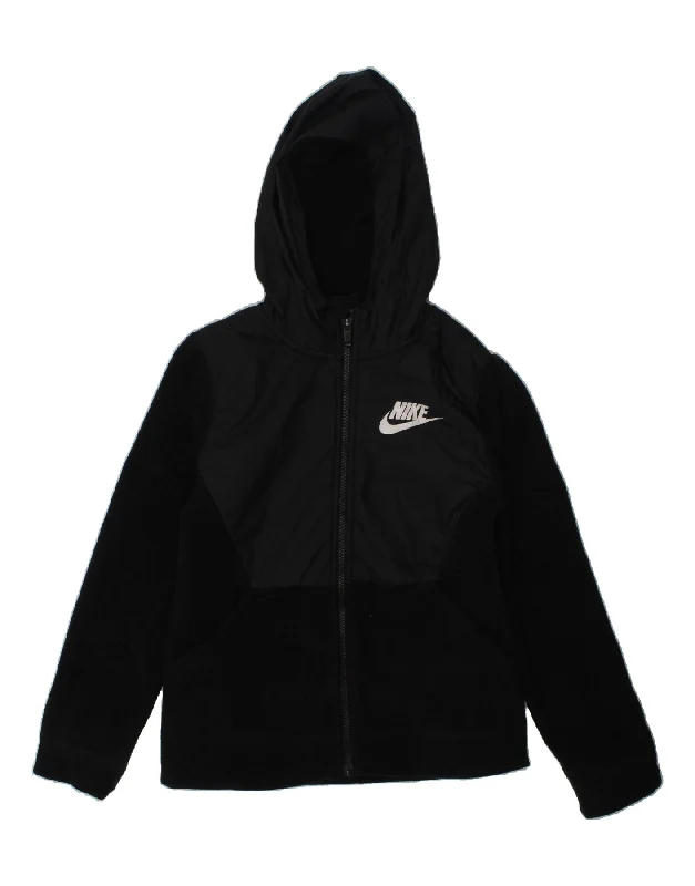 men's ribbed-knit sweaters -NIKE Boys Zip Hoodie Sweater 10-11 Years Medium  Black Polyester