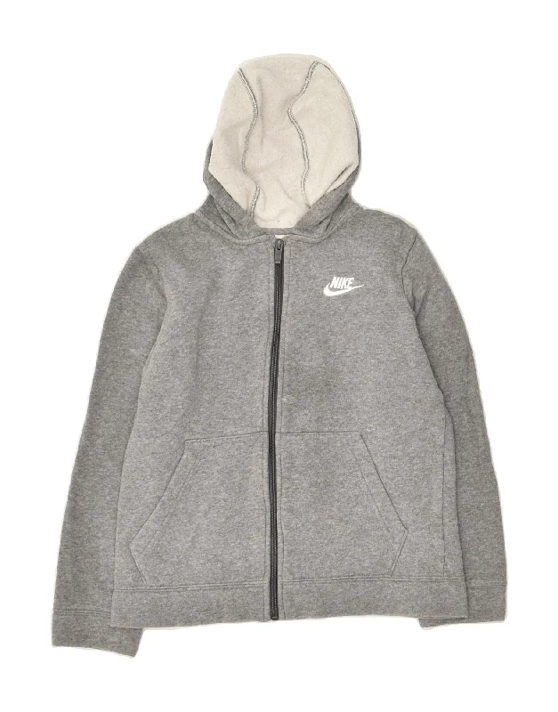 men's lightweight sweaters -NIKE Boys Zip Hoodie Sweater 10-11 Years Medium Grey Cotton