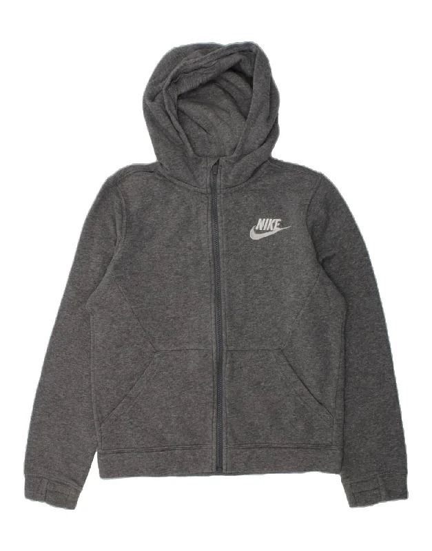 men's zip-up knit sweaters -NIKE Boys Zip Hoodie Sweater 10-11 Years Medium Grey Cotton