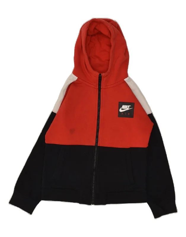 men's premium wool sweaters -NIKE Boys Zip Hoodie Sweater 10-11 Years Medium Red Colourblock Cotton