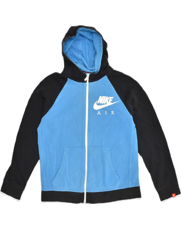 men's lightweight sweaters -NIKE Boys Zip Hoodie Sweater 12-13 Years Blue Colourblock Cotton