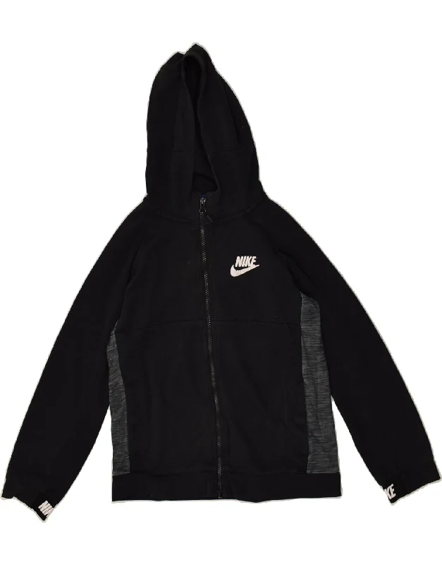 men's knitted pullover sweaters -NIKE Boys Zip Hoodie Sweater 12-13 Years Large Black Polyester