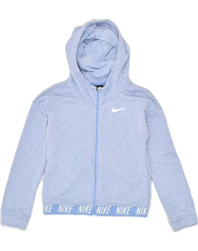 men's sweater for office -NIKE Boys Zip Hoodie Sweater 12-13 Years Large Blue Polyester